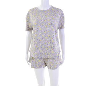 Emerson Road Women's Short Sleeves Round Neck Two Piece Pajama Set Floral Size M